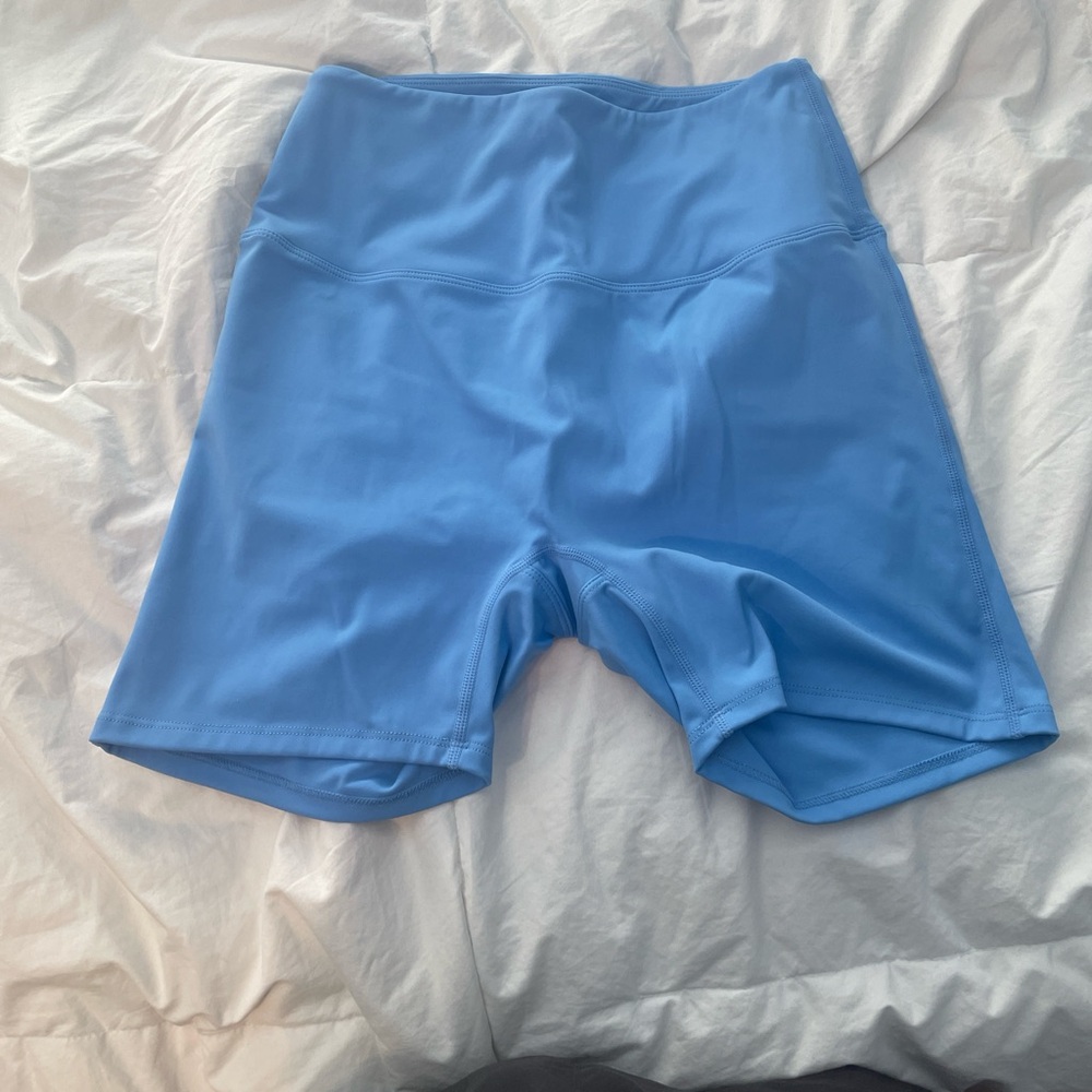 Blue Bike Shorts with Elastic Waistband